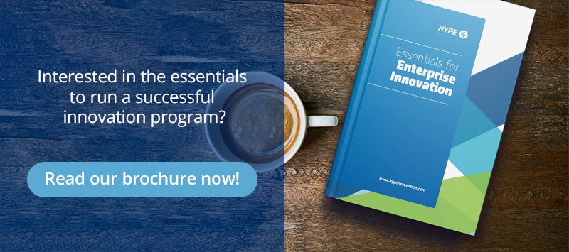 Call to action to download HYPE's brochure about the essentials for innovation management