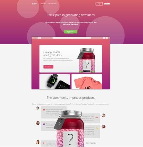 Screenshot of the Atizo's innovation platform